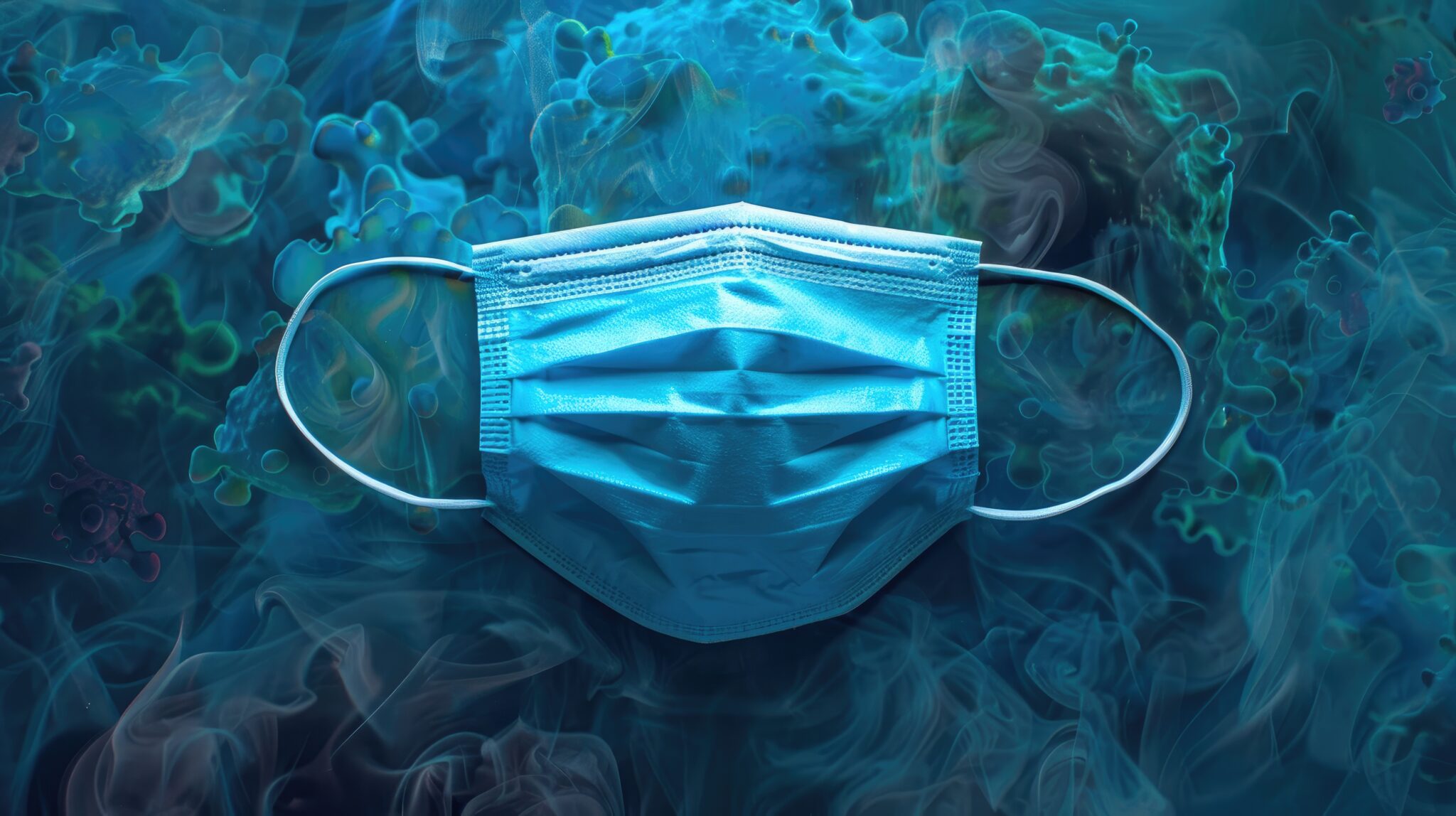 surgical mask on infected background non reusable for healthcare